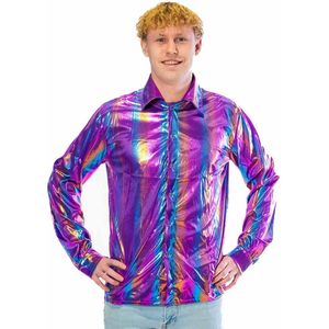 Party blouse regenboog - Carnavalskleding - Glitter - Pride - Heren - Maat XL
