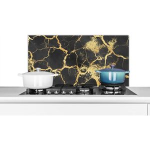 Spatscherm keuken 80x40 cm - Kookplaat achterwand Marmer - Goud - Zwart - Muurbeschermer - Spatwand fornuis - Hoogwaardig aluminium