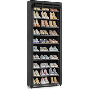 Avelona Schoenenkast Zwart – 9 Lagen Schoenenrek – Opbergkast voor 27 Paar – 160x58x28 cm - Schoenen Opbergsysteem – Schoenenkast Zwart -