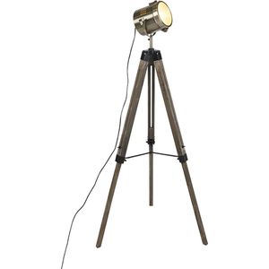 QAZQA braha - Industriele LED Smart Tripod | driepoot vloerlamp | Staande Lamp incl. wifi - 1 lichts - H 140 cm - Bruin - Industrieel - Woonkamer | Slaapkamer | Keuken