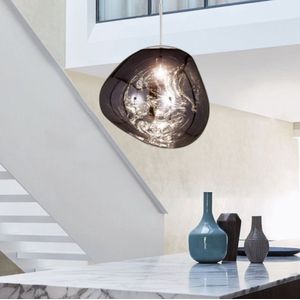 Glazen hanglamp - rook grijs - 38cm diameter - organische vorm