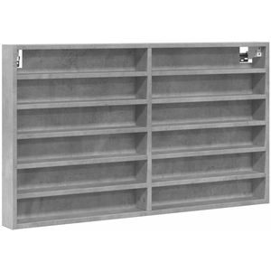 The Living Store Vitrinekast 100x8,5x58 cm bewerkt hout betongrijs - Vitrinekast - Displaykast - Houten Kast - Betonnen Kast - Woonkamer Meubels