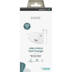Sinox - MOBILITY POWER - Lichtnetadapter USB-C > Lightning PD 20W w/C-C, White