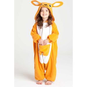 KIMU Onesie Kangoeroe Pak - Maat 152-158 - Kangoeroepak Kostuum Oranje Buidel - Jumpsuit Zacht Huispak Dierenpak Pyjama Dames Heren Festival