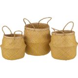 J-line - Set 3 Manden Intrekbaar Zeegras Geel - 30x30x28cm