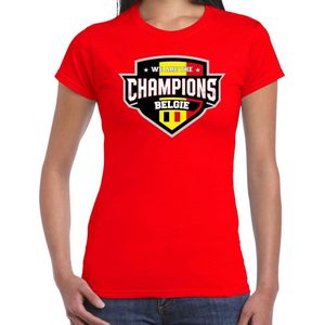 We are the champions Belgie t-shirt met schild embleem in de kleuren van de Belgische vlag - rood - dames - Belgie supporter / Belgsich elftal fan shirt / EK / WK / kleding XL
