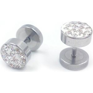 Stalen Stud oorbellen met kristallen 8mm