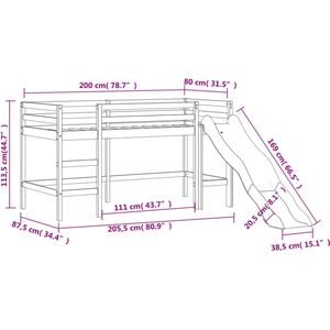 vidaXL - Kinderhoogslaper - met - gordijnen - 80x200 - cm - grenenhout - roze