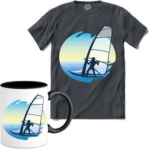 Windzeilen Met Zeiler | Wind zeilen - Boot - Zeilboot - T-Shirt met mok - Unisex - Mouse Grey - Maat XXL