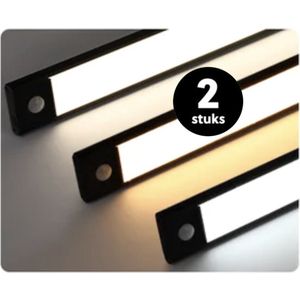 2 x SlimBright led - Led verlichting met bewegingssensor - Slimme verlichting - 10 cm - Zwart - USB oplaadbaar - Magnetische bevestiging - Kastverlichting - Slaapkamer - Wijnkastting