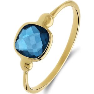 Lucardi Dames 14 karaat geelgouden ring met london blue topaas - Ring - 14 Karaat Goud - Goud - 16 / 50 mm