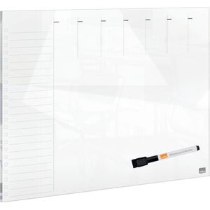 Nobo Droog, Uitwisbaar, Magnetisch Glasbord Weekplanner - 430x560mm - Inclusief Whitebordstift - Wit