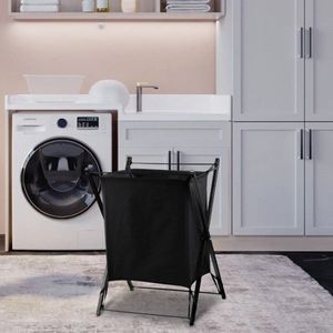 Wasmand - Zwart - Industrieel/Modern - Wasmand op Poten - Metaal - Opvouwbaar - Wasverzamelaar