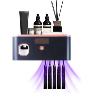 Wandgemonteerde UV-tandenborstelhouder met automatische tandpasta-dispenser - herbruikbaar en oplaadbaar - 1200mAh - grote capaciteit - badkamer