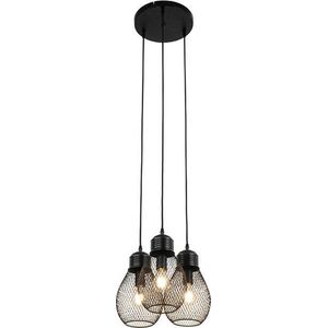 QAZQA raga - Design Hanglamp - 3 lichts - Ø 34 cm - Zwart - Woonkamer | Slaapkamer | Keuken
