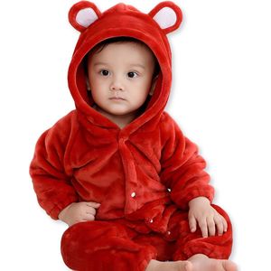 BoefieBoef Rood Baby Berenpak 0-12 maanden – Zacht Flanel Winterpak - Warme Winter Onesie - Baby Romper met Beren Capuchon - Baby Jumpsuit voor Kinderen - Boxpakje - Pyjama voor Jongens en Meisjes – Kerst cadeau of Kraamcadeau - 1 jaar S