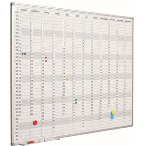 Whiteboard PRO - Geëmailleerd staal - Weekplanner - Maandplanner - Jaarplanner - Magnetisch - Wit - Incl. maand/dag/nummerstroken - Duits - 90x120cm