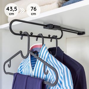 Eleganca Uitschuifbare Kledingroede – 45,5 cm Inbouwdiepte – Garderobestang – 12 kg Belastbaar Kledingrek – luxe Kledingstang – Zwart