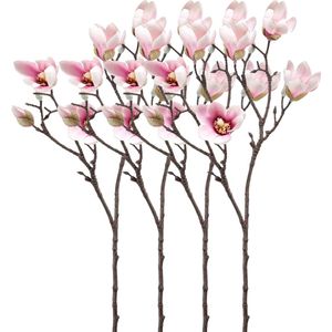 Emerald Kunstbloem Magnolia tak - 4x - 65 cm - lichtroze - Kunst zijdebloemen