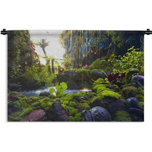 Wandkleed Diep in de jungle - Tropische waterval Wandkleed katoen 90x60 cm - Wandtapijt met foto