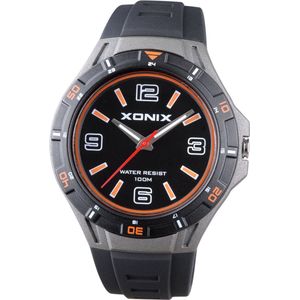 Xonix CAO-006 - Horloge - Analoog - Rond - Unisex - Siliconen band - ABS - Cijfers - Zwart - Grijs - Oranje - Waterdicht - 10 ATM