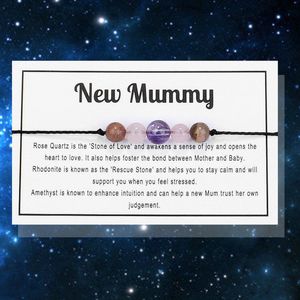 Bixorp ""New Mommy"" Intentie Armbandje - Mama Armband met Edelstenen Kralen op Cadeau kaartje - Rozenkwarts & Amethist
