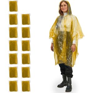 Relaxdays regenponcho - set van 13 - regenkledij fiets - regencape met capuchon - uniseks - geel