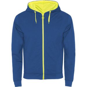 Kobalt Blauw / Fluor Geel sweatshirt met rits en capuchon in contrast kleuren model Fuji merk Roly maat XL