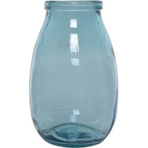 Blauwe vazen/bloemenvaas van gerecycled glas 18 x 28 cm - Glazen vazen voor bloemen en boeketten