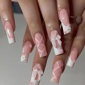 24 Pieces Full Coverage Artificial Nails for Printing - Shiny Acrylic Nails