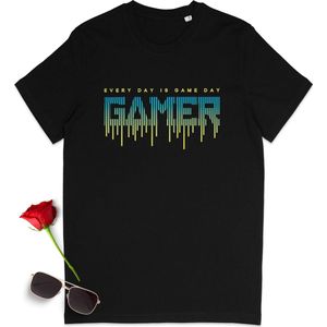 Gamer tshirt - T shirt voor gamers - Game quote t shirt - Game shirt heren - Gamer t-shirt dames - Vrouwen en mannen t -shirt Everyday is Game Day - Maten: S M L XL XXL XXXL - Tshirt kleuren: Zwart en blauw.