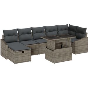 vidaXL - 8 - Delige - Tuinbank - Set - met - Kussens - Grijs - Poly - Rattan
