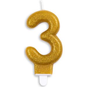 Cijferkaars Goud 3 Jaar - Kaars 3 Jaar - Kaars Cijfer 3 - Kaarsje 3 Jaar - Gouden Kaars Taart / Cupcake 3 Jaar - Ook voor leeftijden: 13 / 23 / 30 / 31 / 32 / 33 / 34 / 35 / 36 / 37 / 38 / 39 / 43 / 53 / 63 / 73 / 83 / 93 - Glitter Goud