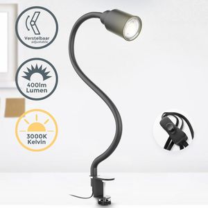 B.K.Licht - Zwarte Klemlamp - bureaulamp met GU10 lichtbron - 3.000K