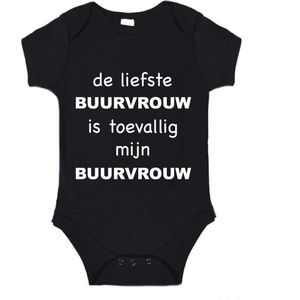 Soft Touch Rompertje (zwart) met witte Tekst - De liefste buurvrouw | Baby rompertje met leuke tekst | | kraamcadeau | 0 tot 3 maanden | GRATIS verzending