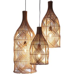 Hangemaakte Design Hanglamp Bottiglia Naturel Rotan woonkamer Slaapkamer 62 cm