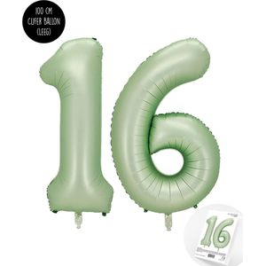 Cijfer Helium Folie Ballon XXL - 16 jaar cijfer - Olive - Groen - Satijn - Nude - 100 cm - leeftijd 16 jaar feestartikelen verjaardag