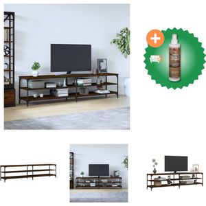 vidaXL Tv-meubel 200x30x50 cm bewerkt hout metaal bruineikenkleurig - Kast - Inclusief Houtreiniger en verfrisser
