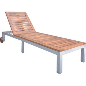 vidaXL Ligbed met kussen - Acaciahout & Staal Ligbed - Lounge Stoel - Tuinset - Buitendecor - Tuin Meubels - Acacia Hout