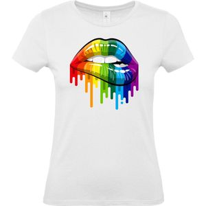 Dames T-shirt Rainbow Lips | Gay pride shirt kleding | Regenboog kleuren | LGBTQ | Wit dames | maat XS