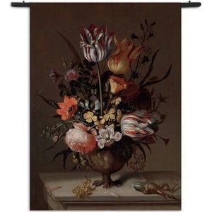 Velours Wandkleed Jacob Marrel Stilleven met bloemenvaas en dode kikvors 1634 Rechthoek Verticaal L (165 X 120 CM) - Wandkleden - Met roedes