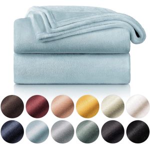 fleece deken - hoogwaardige deken, zachte deken, microvezeldeken als bankhoes, sprei, plaid of woonkamerdeken, 130 x 150 cm, Hemelblauw