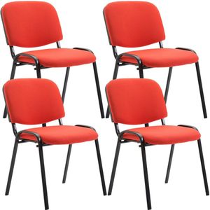 Bezoekersstoelen Kairo - Rood - Set van 4 - Imitatie Leder - Metaal Mat Zwart - 53x53x83cm - Stapelbaar - Gestoffeerde Zitting