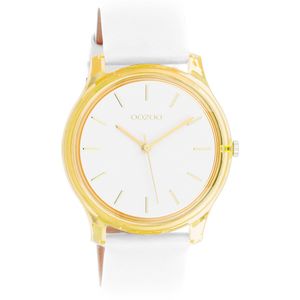OOZOO Timepieces - Goudkleurige horloge met witte leren band - C11136