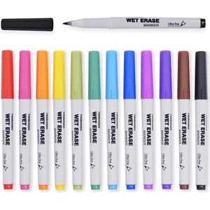 Ultra Fijne Whiteboard Markers - 12 Kleuren - Geurarm