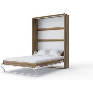 INVENTO 01 Verticaal Vouwbed - Logeerbed - Opklapbed - Bedkast - Modern Design - Country Eik / Mat wit - 200x140