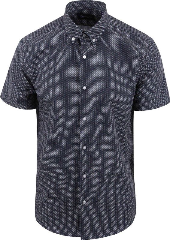 Suitable Short Sleeve Overhemd Print Donkerblauw (navy) - Maat XXL - Heren - Casual Shirt