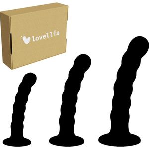 Lovellia Anale Dildo Por1 - Set van 3 - Buigbaar - Volledig van Siliconen - Super Anale Stimulatie - Zwart