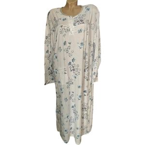 Dames nachthemd lang model 6546 XL (44-46) wit/grijs