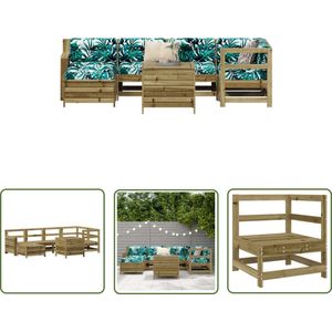 The Living Store 7-delige Loungeset geïmpregneerd grenenhout - Loungeset - Tuinlounge - Buitendining - Teak Lounge - Garden Furniture